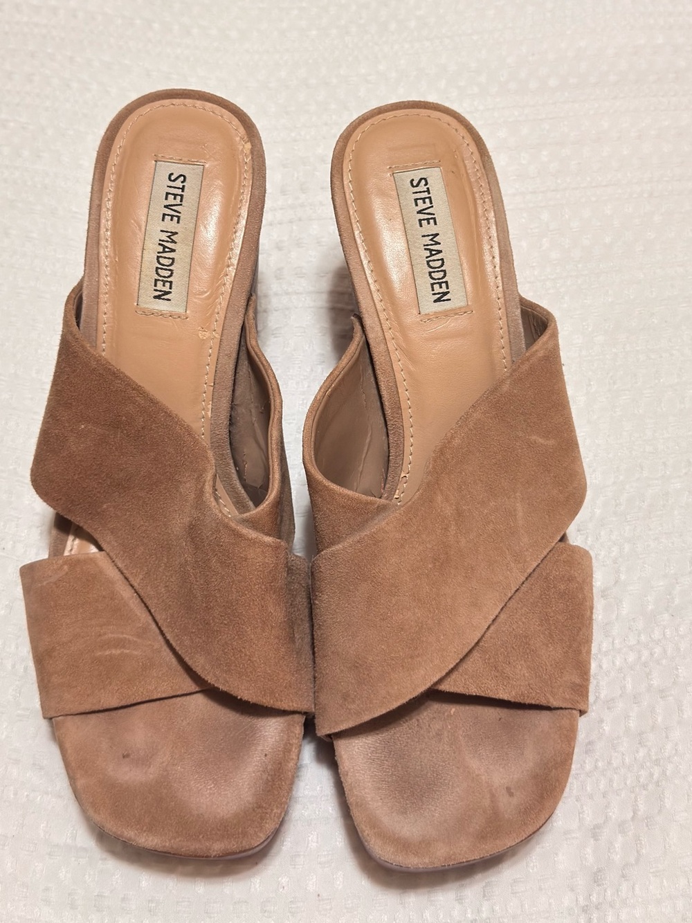 Steve Madden Tan Suede Crossover Mule Slides